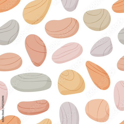 Pebble seamless pattern. Beach pebble stones background. Sea or river smooth rocks repeating wallpaper. Vector 