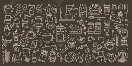 A large set of elements for a coffee shop To use for posters banners postcards and packaging design Vector illustration in the style of hand-drawn