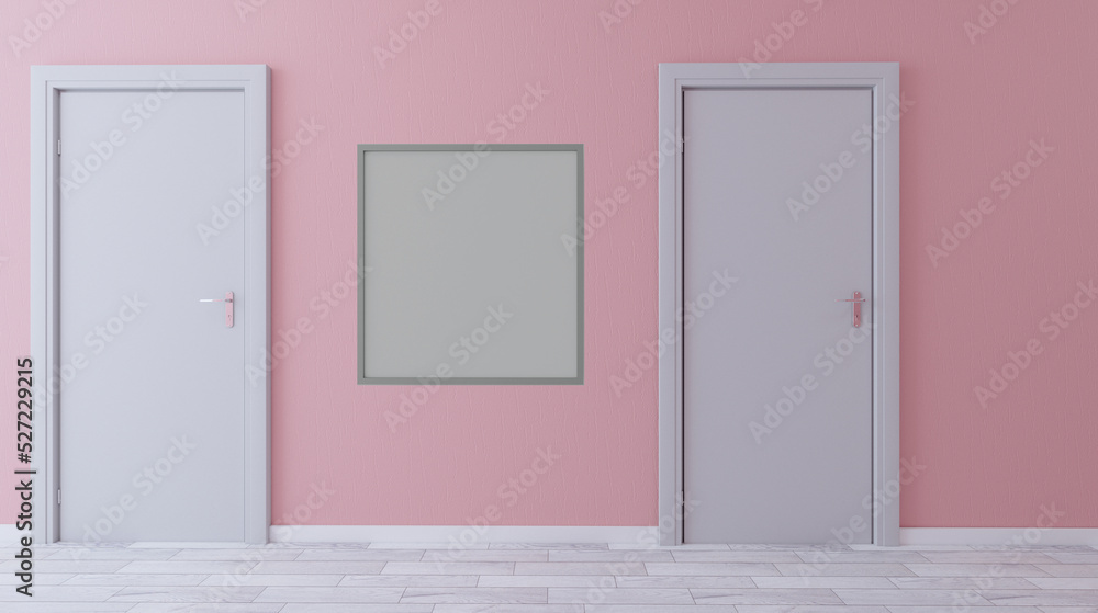 The Corridor in office building. 3D rendering. Mockup. Empty paintings The Corridor in office building. 3D rendering. Mockup. Empty paintings