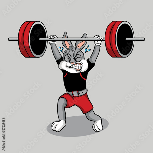 illustration art cute weightlifter rabbit character design
