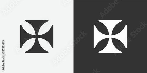 Maltese cross vector shape symbol. Christianity sign. christian religion icon. Catholic and protestant faith logo or image. Teutonic crusader label. Gothic crusade crucifix.