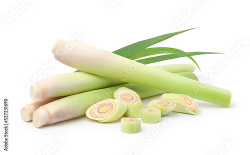Принти на полотні Fresh lemongrass with slices and leaves isolated on white background