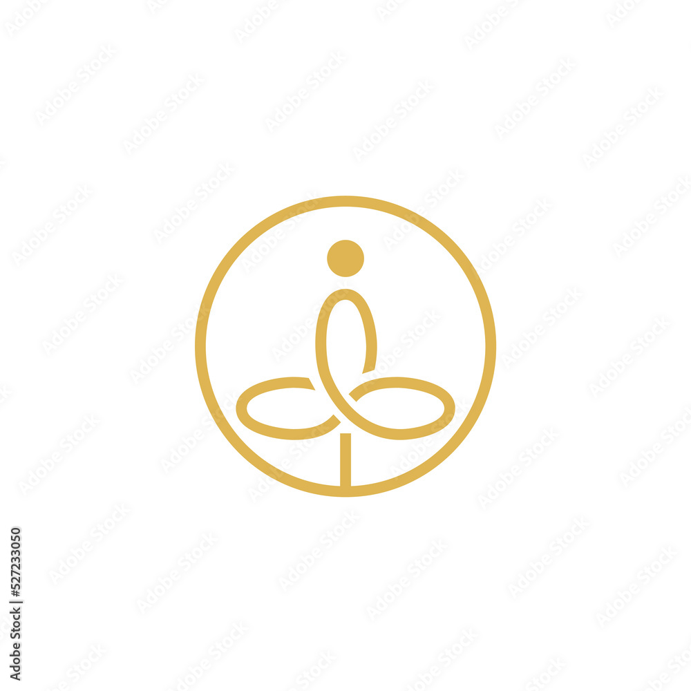 three leaf with yoga sitting position in the circle shape nature line art sport logo design three leaf with yoga sitting position in the circle shape nature line art sport logo design