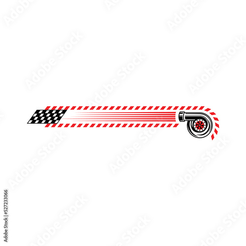 Turbo supercharger automotive motorcycle racer with checkered flag logo design vector