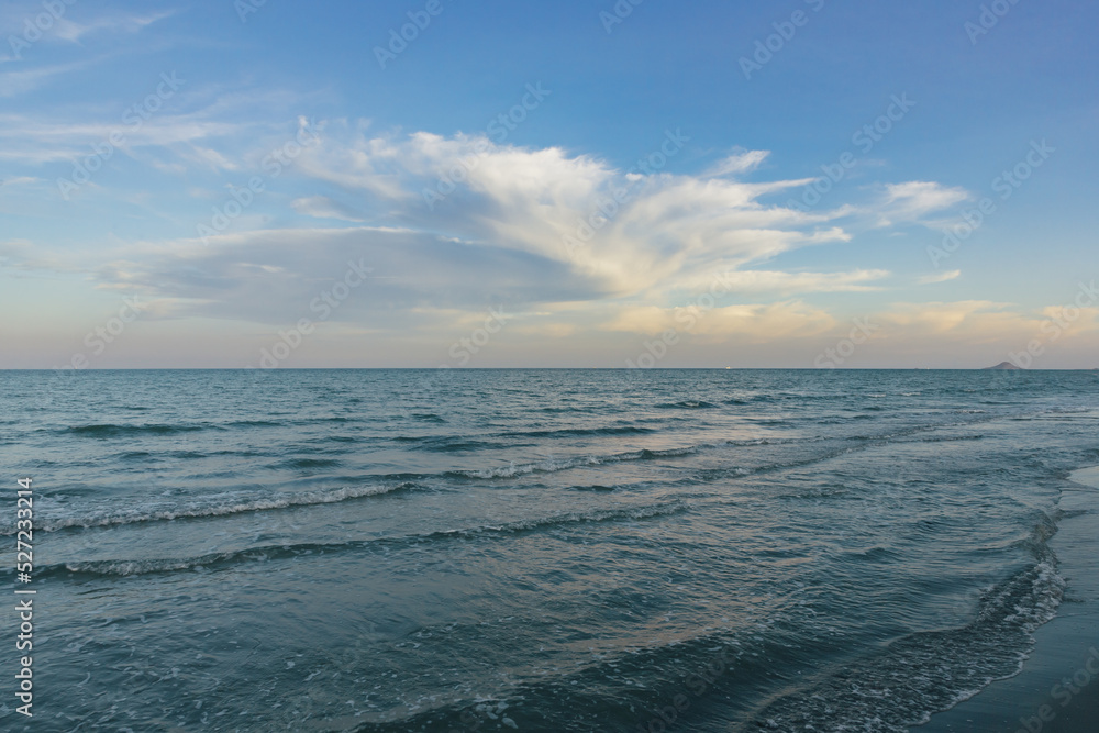 View of the sea and cloudy sky in the evening.