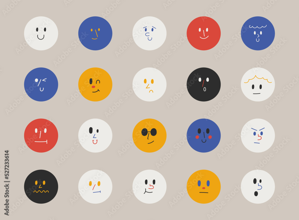 Social media highlight cover icons. Highlight icons with cartoon face emotion. Vector illustration. Social media highlight cover icons. Highlight icons with cartoon face emotion. Vector illustration.