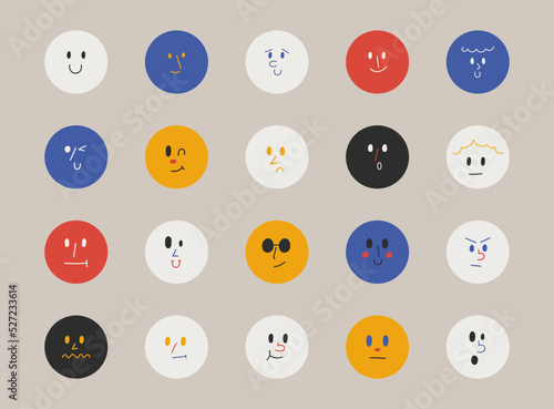 Social media highlight cover icons. Highlight icons with cartoon face emotion. Vector illustration.