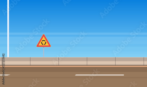 Roundabout traffic road sign and traffic signs on city road transportation simple concept flat vector illustration.