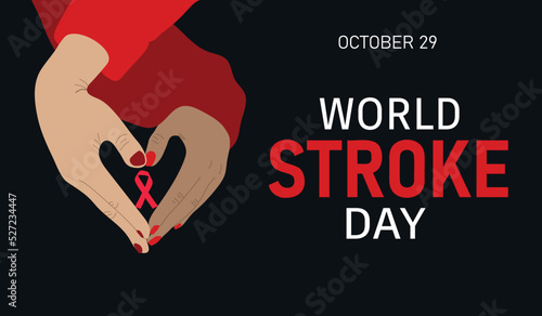 World Stroke Day. Hands making heart shape holding awareness ribbon