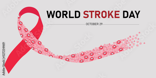World Stroke Day banner. Horizontal illustration of ribbon with flowers