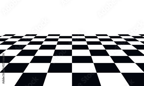 Checkered background in perspective. Black and white square pattern.