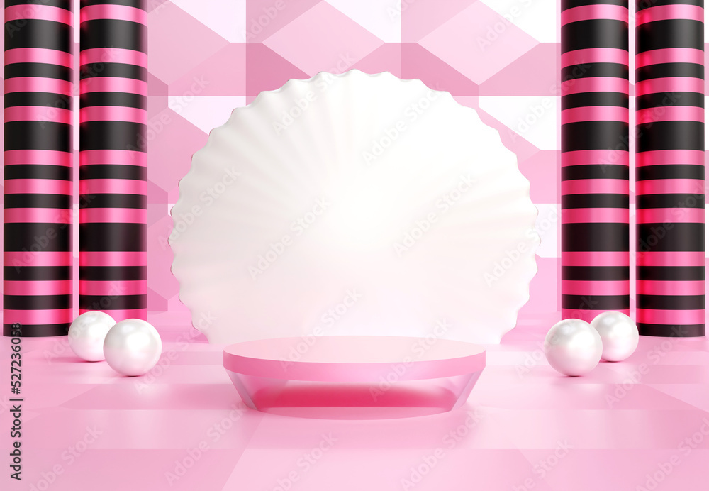 Elegant podium with abstract art objects. Stand to show products. Stage ...