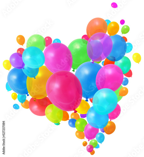 Colorful balloons hart shape flying