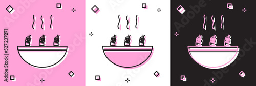 Set Soup with shrimps icon isolated on pink and white, black background. Tom yum kung soup. Vector.