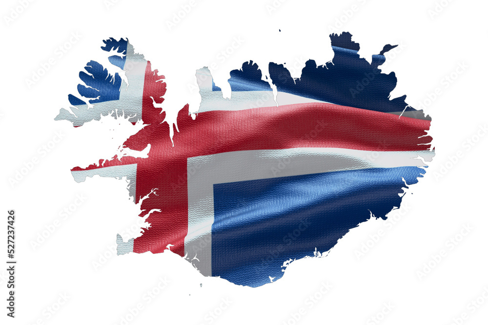 Iceland country shape with national flag. Map outline contour. PNG icon ...