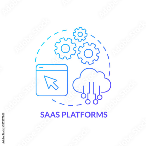 SaaS platforms blue gradient concept icon. Software as service. Type of ecommerce platform abstract idea thin line illustration. Isolated outline drawing. Myriad Pro-Bold font used