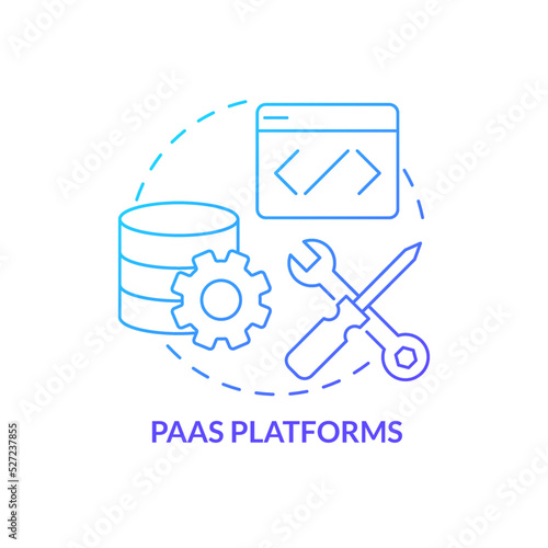 PaaS platforms blue gradient concept icon. Platform as service. Type of ecommerce platform abstract idea thin line illustration. Isolated outline drawing. Myriad Pro-Bold font used