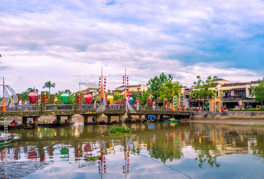 view of Hoi An ancient town, UNESCO world heritage, at Quang Nam province. Vietnam. Hoi An is one of the most popular destinations in Vietnam. Travel concept.