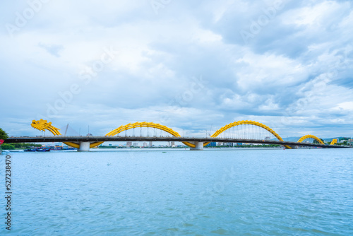 Dragon River Bridge ( Rong Bridge) on a beautiful cloudy day. Travel concept
