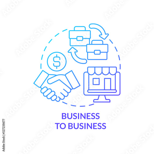 Business to business blue gradient concept icon. Commercial deal. B2B approach. Business model abstract idea thin line illustration. Isolated outline drawing. Myriad Pro-Bold font used
