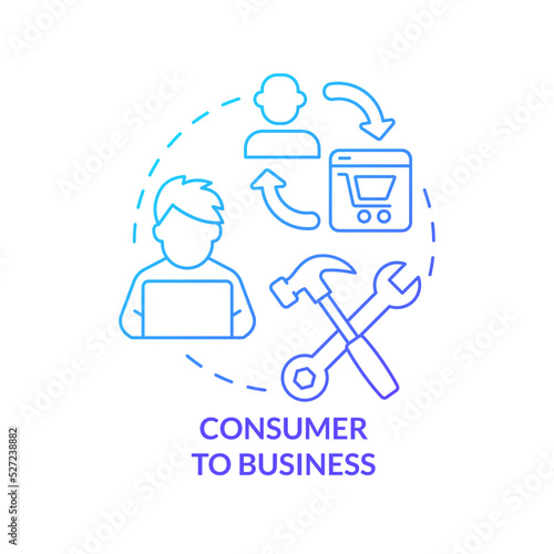 Consumer to business blue gradient concept icon. Client provides professional service. C2B model abstract idea thin line illustration. Isolated outline drawing. Myriad Pro-Bold font used