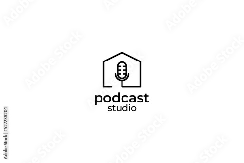 Flat house voice podcast logo design vector illustration idea