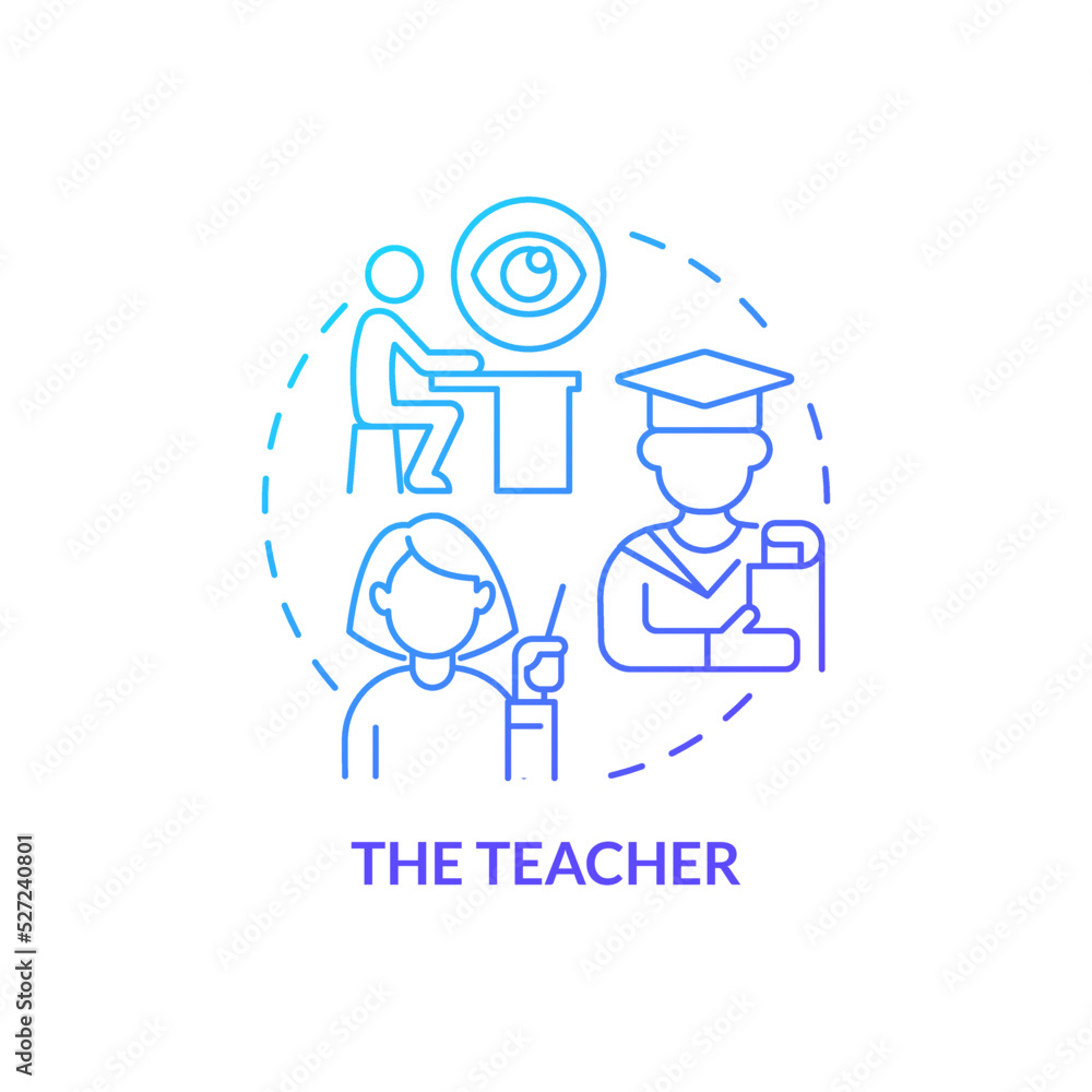 Teacher blue gradient concept icon. Responsibility for student mental health abstract idea thin line illustration. Analyze behavioral problems. Isolated outline drawing. Myriad Pro-Bold font used Teacher blue gradient concept icon. Responsibility for student mental health abstract idea thin line illustration. Analyze behavioral problems. Isolated outline drawing. Myriad Pro-Bold font used