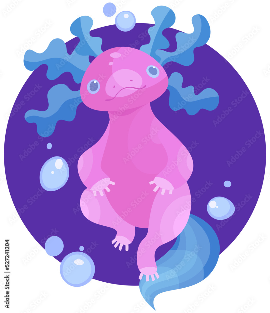Vector stylized illustration of cute axolotl