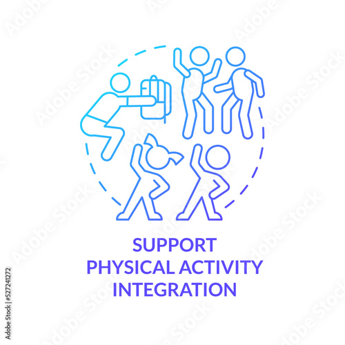 Support physical activity integration blue gradient concept icon. School leader preparedness abstract idea thin line illustration. Workout for kids. Isolated outline drawing. Myriad Pro-Bold font used