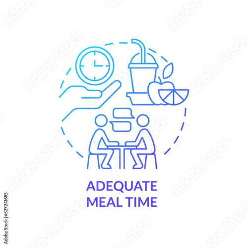 Adequate meal time blue gradient concept icon. School nutrition for better mental health abstract idea thin line illustration. Lunch period. Isolated outline drawing. Myriad Pro-Bold font used