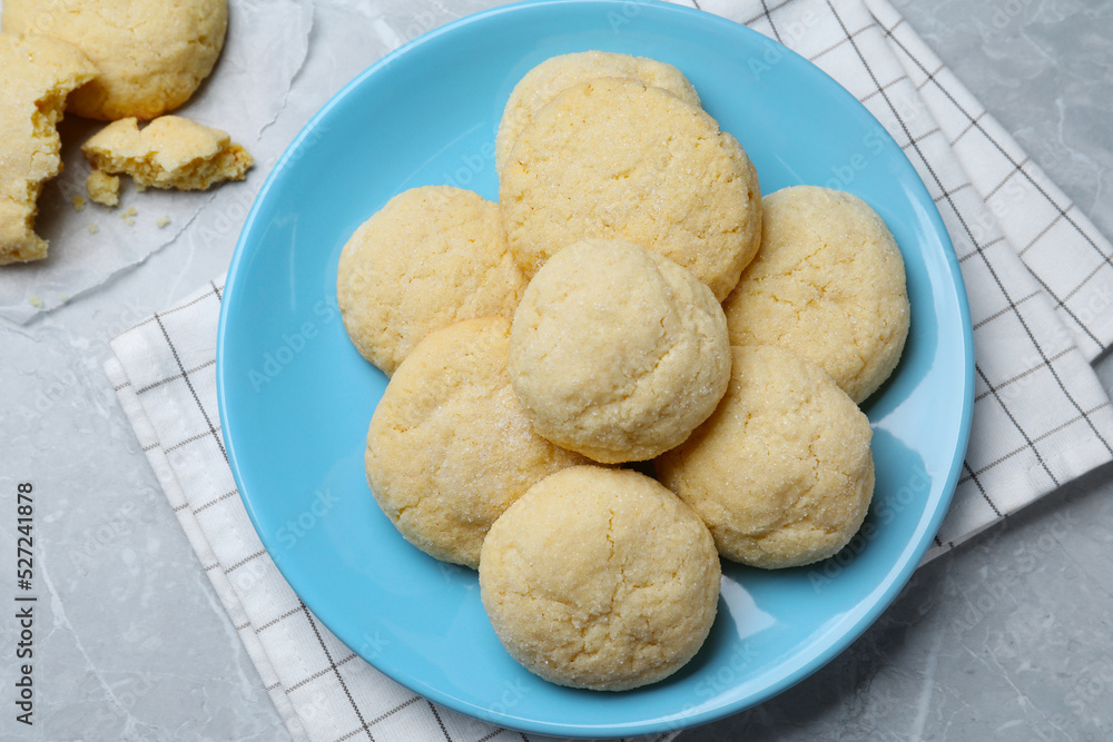 Delicious sugar cookies on light grey marble table, flat lay Delicious sugar cookies on light grey marble table, flat lay