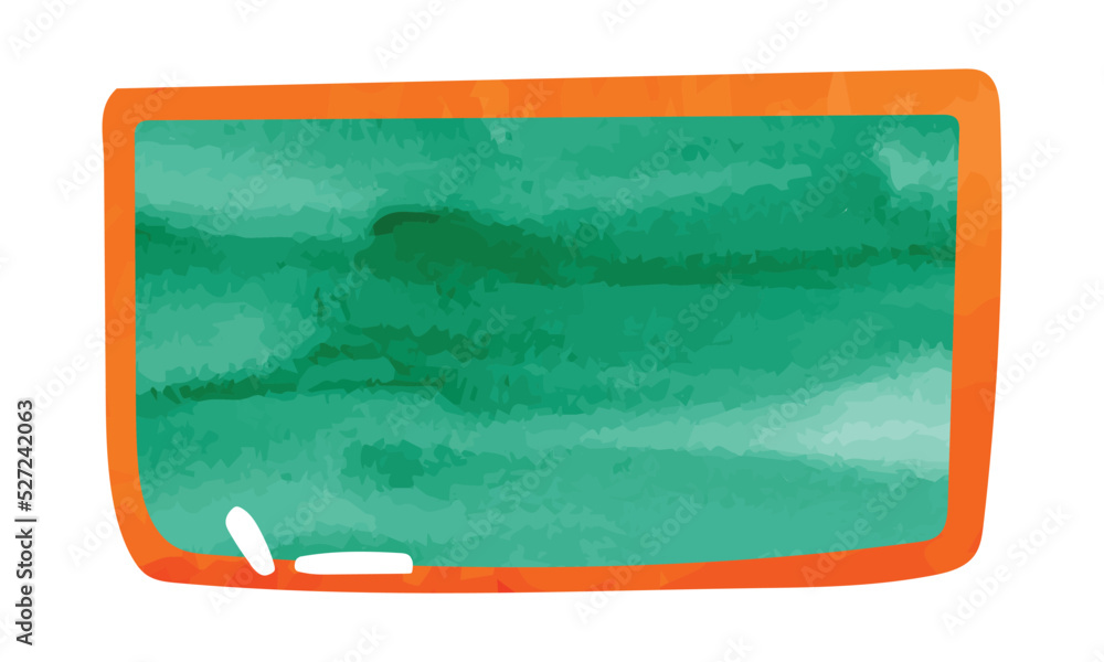 Green chalkboard with wooden frame watercolor style hand drawn doodle