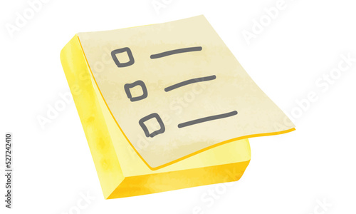 Yellow sticky note watercolor style vector illustration isolated on white background. Watercolor note pad paper. Sticky note clipart. Back to school supplies concept