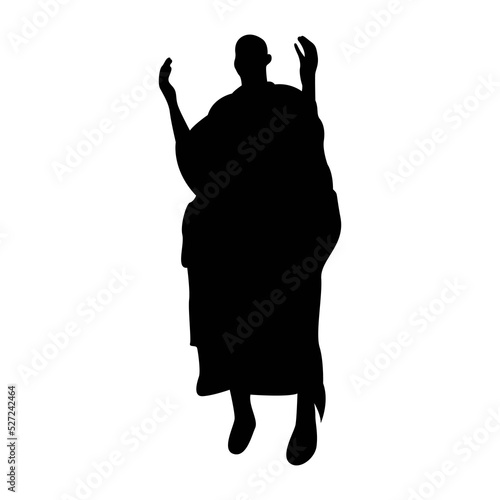 Muslim pilgrim who are praying at Arafah wearing Ihram clothes vector silhouette - Muslims praying with raised hands - The day of arafah - Isolated on white background.