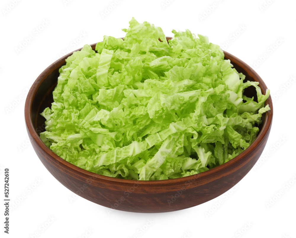 Pile of fresh ripe Chinese cabbage in bowl isolated on white Pile of fresh ripe Chinese cabbage in bowl isolated on white