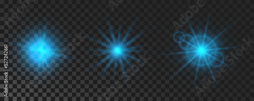Set of blue glowing sparkling stars