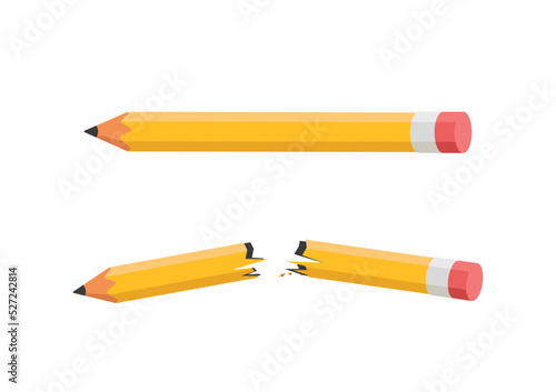 Broken pencil vector design. Cracked pencil isometric 3d style vector illustration isolated on white background. Broken pencil clipart. Anxiety, anger, stress, frustration, failure concept clipart