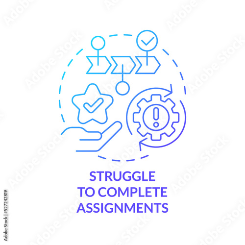 Struggle to complete assignments blue gradient concept icon. Coping with online learning stress abstract idea thin line illustration. Homework. Isolated outline drawing. Myriad Pro-Bold font used