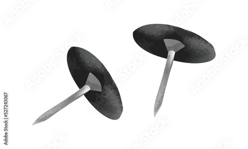 Thumbtack watercolor style vector illustration isolated on white background. Watercolor thumbtack. Paper pin vector design. Silver color thumbtacks
