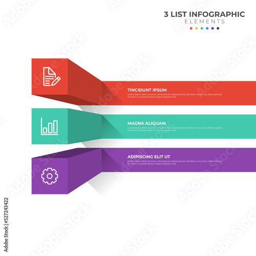 3 points of steps diagram, 3D list layout, infographic element template vector with icons