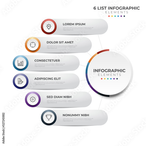 6 points of steps, circular list diagram , infographic element layout template vector with icons