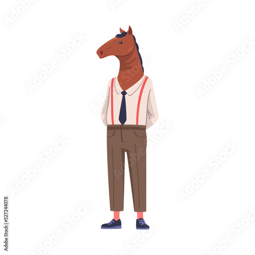 Horse as Animal Office Employee Wearing Formal Corporate Suit Standing Vector Illustration
