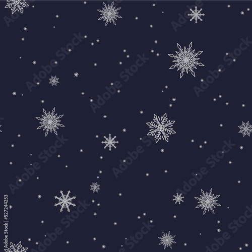 Seamless pattern. White snowflakes on a dark background. For fabric  textile  wrapping paper  invitation  wallpaper and design.Vector