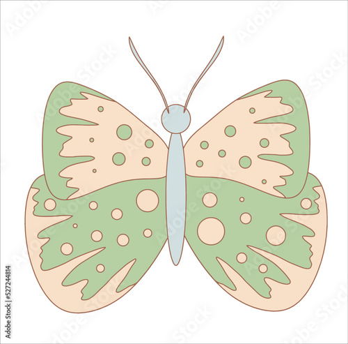 butterfly retro 70s 60s Psychedelic vintage smiley sticker. Cartoon funky vintage