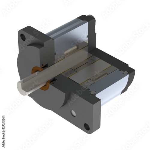 Hydraulic pump assembly parts 3D rendering isolated on white background. Section view