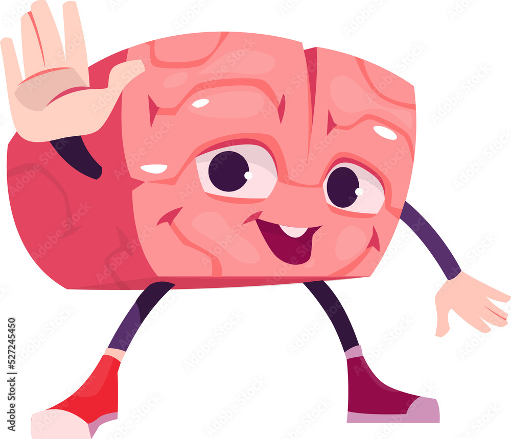 Obraz premium Brain character, Hello gesture.