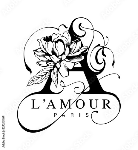 Custom script design for letter a with flower and slogan illustration photo