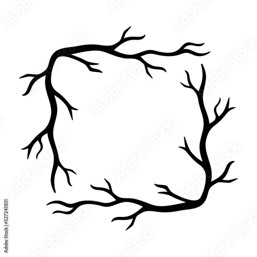 Halloween doodle square frame isolated. Hand drawn vector spooky element of trees, autumn branches	