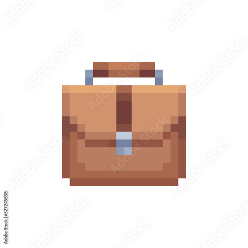 Business Briefcase pixel art icon. Isolated vector illustration. Retro video game sprite. 