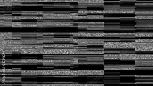 Glitch noise static television effect. White noise. Noise overlay with distortion stripes and glitch effect. Glitches video background. Transition effect for video editing, intro and logo reveals.